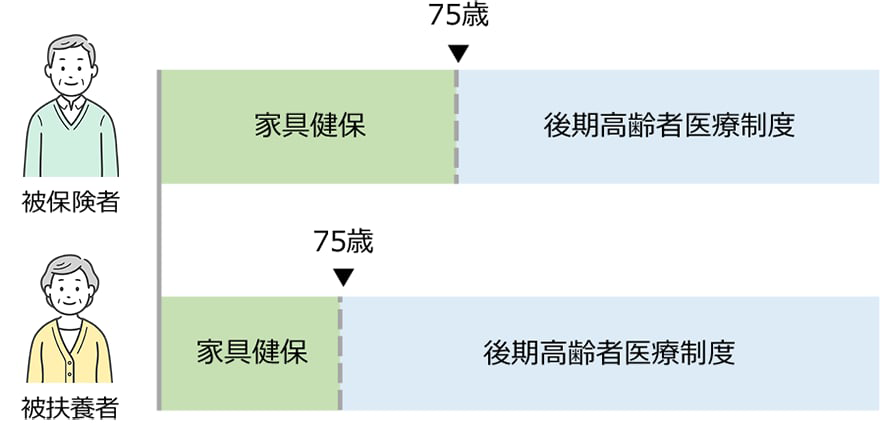 ケース２:被保険者より先に、被扶養者が75歳になる場合